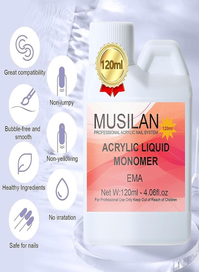 MUSILAN Monomer Acrylic Nail Liquid 4oz for Acrylic Powder - Professional Acrylic Liquid Monomer for Acrylic Nails Extension with 5pcs Acrylic Nail Brush Dappen Dish for Beginners DIY at home Non-Yellowing - Image 2